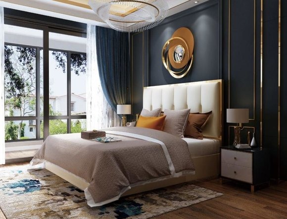 Luxus Design Leder Bett Metall Gold Betten Polster Hotel Schlafzimmer 180x200cm