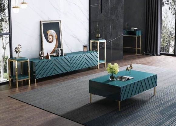 Modernes Design Wohn Wand Wohnzimmer Sideboard RTV Regal Staender Turkis Holz