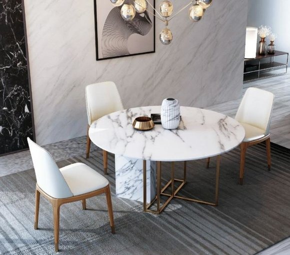 Design Esstisch Holz mit Edelstahl Elementen Tische Esszimmer Möbel Rund Metall