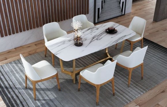 Luxus Designer Edelstahl Metall Ess Tisch Tische Wohn Zimmer 160x90cm Marmor Imi