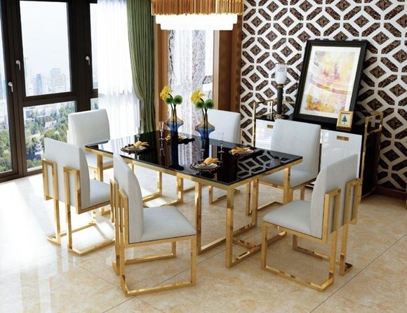Design Esstisch Holz mit Edelstahl Elementen Tische Esszimmer Möbel 140/150x80cm