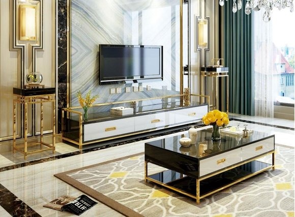 Modernes Design Wohn Wand Wohnzimmer Sideboard RTV Regal + Seiten Säulen 3tlg.
