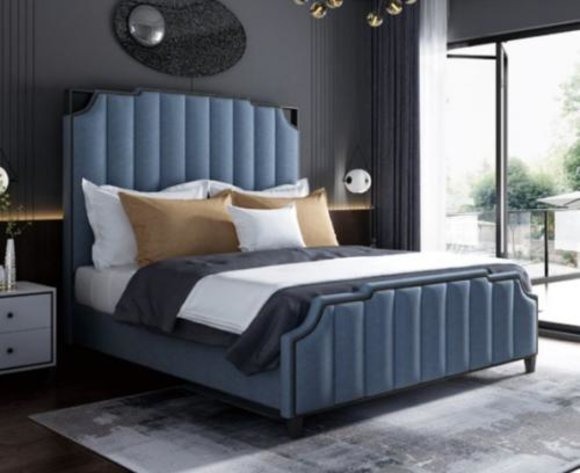 Luxus Schlafzimmer Doppelbett Bett 150/180x200cm Leder Metall Neu Hotel Betten