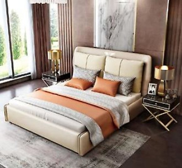 Luxus Schlafzimmer Designer Doppelbett Bett 180/200x200cm Leder Metall Neu Hotel