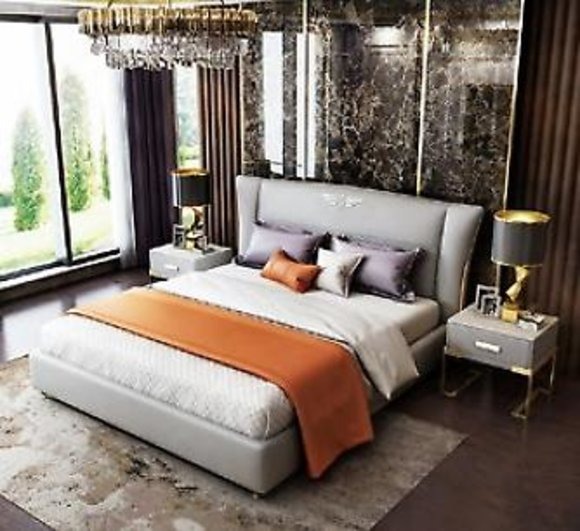 Luxus Schlafzimmer Designer Doppelbett Bett Hotel 180/200x200cm Leder Metall Neu