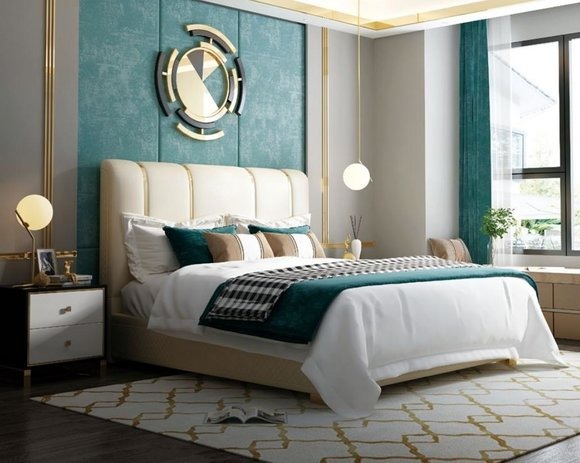Luxus Bett Schlafzimmer Italienisches Leder Doppel Betten Metall Design Polster