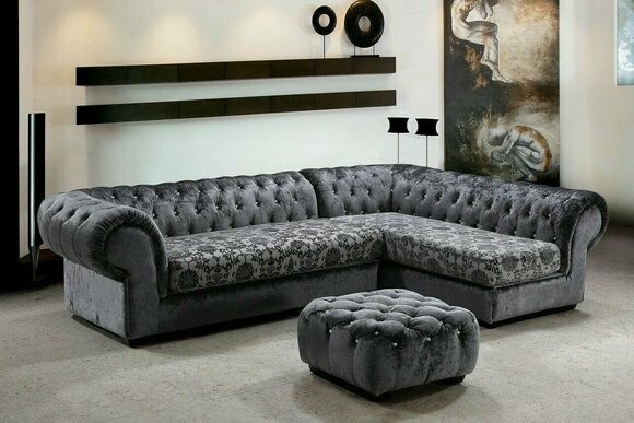 Klassische Chesterfield Stoff L-Form Couch Wohnlandschaft Ecksofa Garnitur Sofa