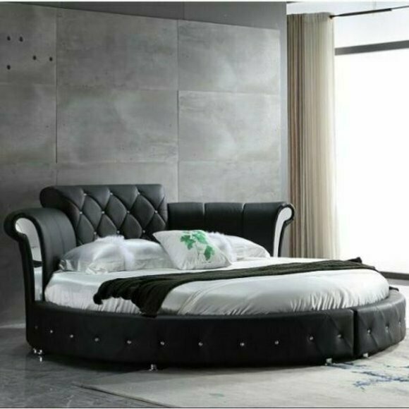 Luxus Chesterfield Bett Design Runde Polster Klassische Rund Leder Samt Betten