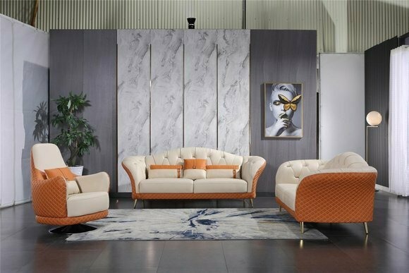 Luxus Sofagarnitur 3+1+1 Sitzer mit Möbel Couch Ledersofa Textil Gruppe Sofas