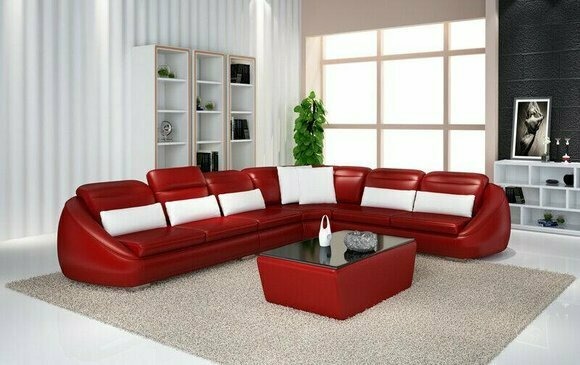 Designer Sofa Couch Ecksofa mit Hocker Polster Garnitur Wohnlandschaft L-Form