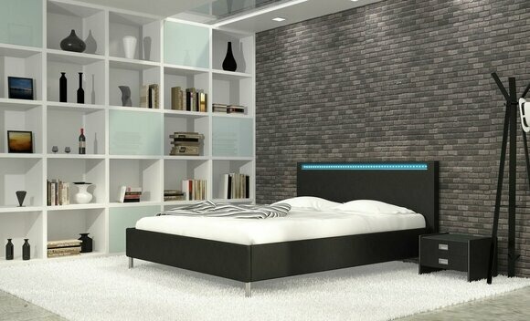 Leder Betten Design Bett Ehe Modernes Hotel Gestell LED Zimmer Luxus Doppel Neu