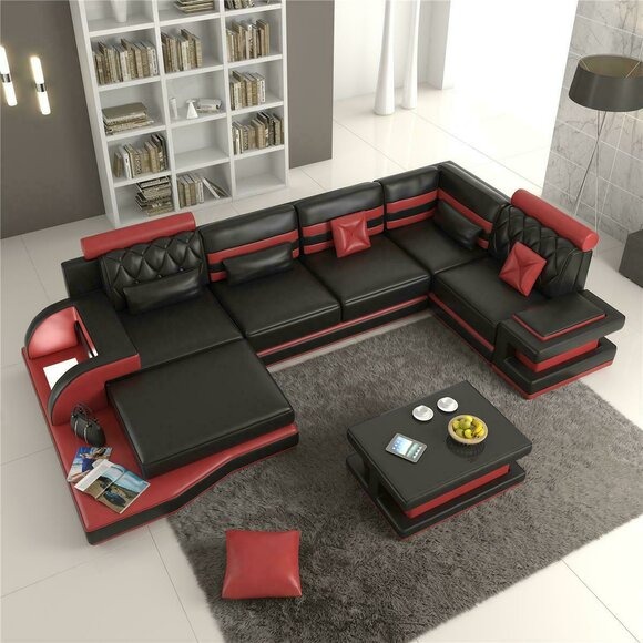 Ecksofa Ledersofa Big xxl U Form Wohnlandschaft Sofa Couch Garnitur Ledersofas