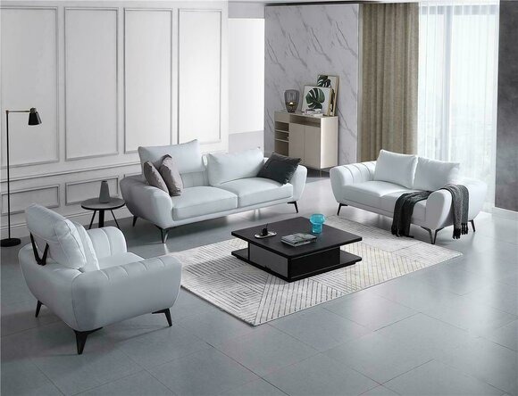 Ledergarnitur Komplett Set - Edle Designer Couchen Wohnzimmer Sitzmöbel Weiß 321