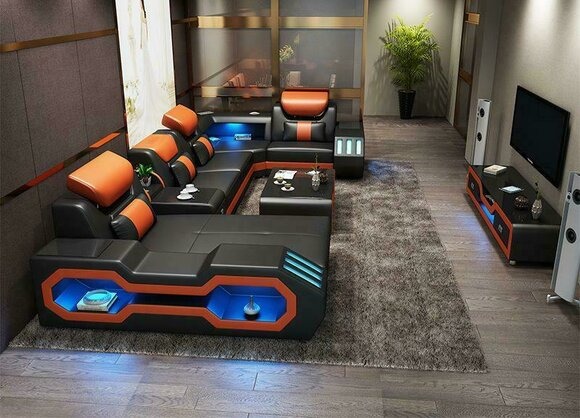 Wohnlandschaft U Form Ecksofa + Couchtisch + Sideboard Design Wohnlandschaft big
