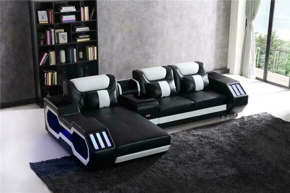 Sofa LED Beleuchtete Ecksofa Wohnzimmer Leder Couch Sitz Polster Wohnlandschaft