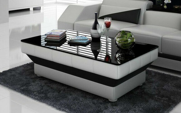 Design Glastisch Leder Couch Tisch Tische Glas Sofa Wohnzimmertisch NEU