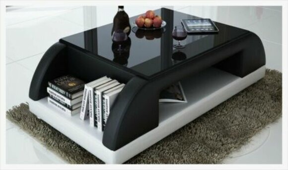 Modern Couch Polster Leder Tisch Wohnzimmer Beistell Glas Tische Kaffee Design