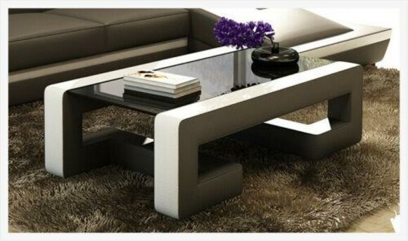 Sofatisch Design Tisch Wonzimmer Glas Leder Couch Beistell Sofa Kaffee Tische