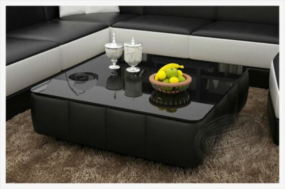 Design Glastisch Leder Couch Tisch Tische Glas Sofa Wohnzimmertisch NEU