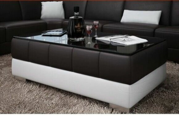 Designer Couchtisch Polster Tisch Leder Glas Moderner Tisch Glastische
