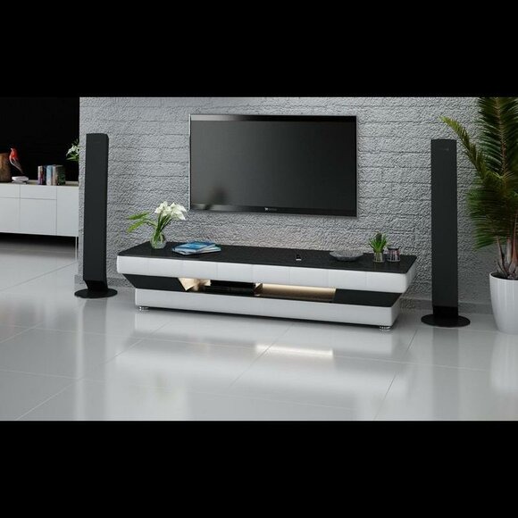 Sideboard Leder Schrank Kommode Kommoden Low Board Regal Wohnzimmer Glas regale
