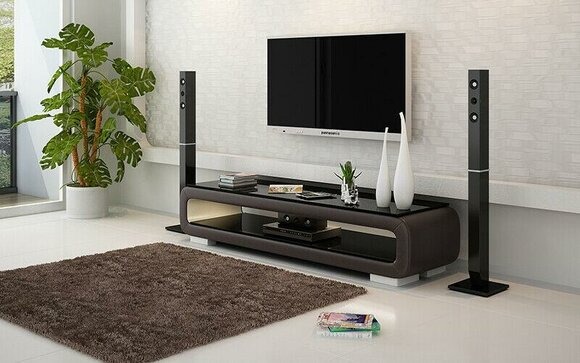 Abgerundetes Leder Sideboard Glas Tisch Lowboard rtv tv schrank Regal Kommode