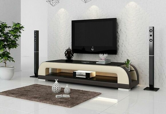 Designer Kommode Anrichte Low Board Side Schrank Wohn Zimmer Leder Glas Luxus