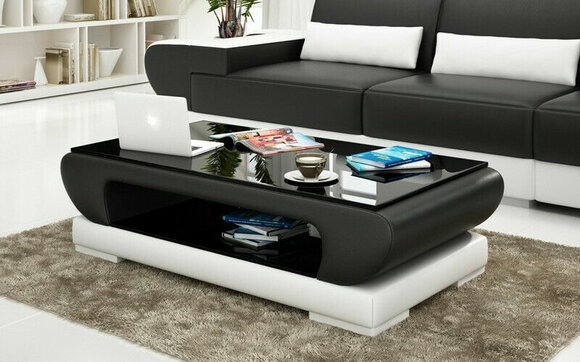 Couchtisch Leder Glastisch Design Tisch Sofa Beistell Couch Tische Farbe wählbar