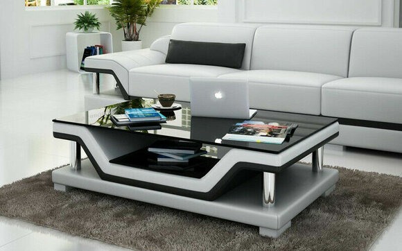 Glastisch Tische Couchtisch Leder Design Tisch Sofa Beistell Couch Farbe wählbar