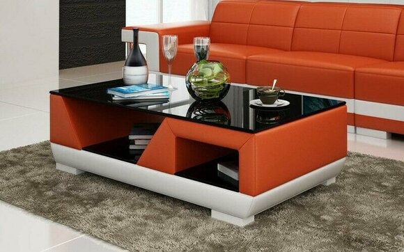 Klassischer Luxus Designer Couchtisch Sofa Wohnzimmer Tisch Leder Tische Glas