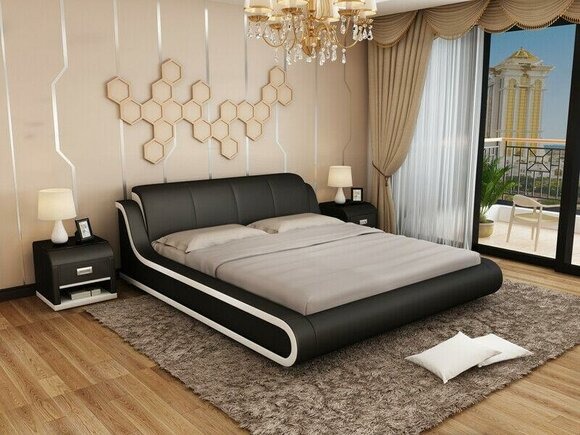 Lederbett Design Doppelbett Betten Bett Leder Polster Schlafzimmer Ehe 180x200