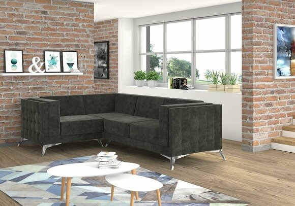 Chesterfield Ecksofa L-Form Stoff Design Couch Polster Sitz Sofa Textil Eck Neu
