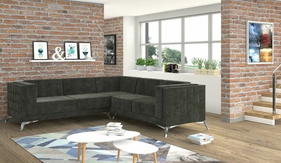 Wohnlandschaft Ecksofa L-Form Sofa Couch Design Couch Textil Modern Polster Grau