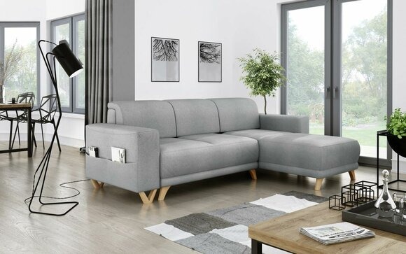 Design Ecksofa L-Form Sofa Couch Polster Schlafsofa Textil Bettfunktion Schlaf