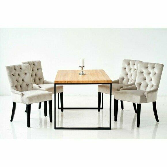 Esszimmer Stuhl Tisch + 4 Chesterfield Stühle Gruppe Garnitur Polster Lehn Holz