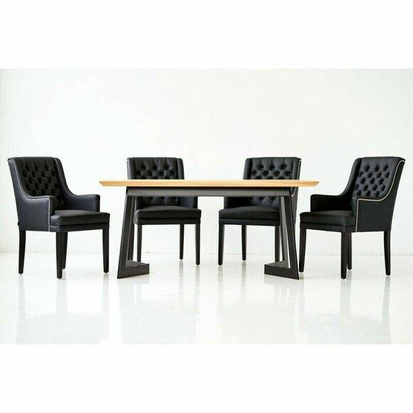 Tisch + 6 Chesterfield Stühle Esszimmer Gruppe Stuhl Garnitur Polster Lehn Holz