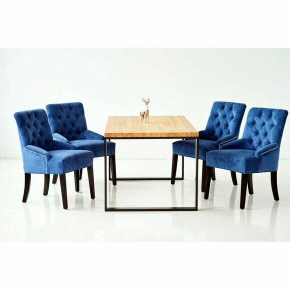Tisch + 6x Chesterfield Stuhl Gruppe Garnitur Polster Lehn Holz Esszimmer Stühle