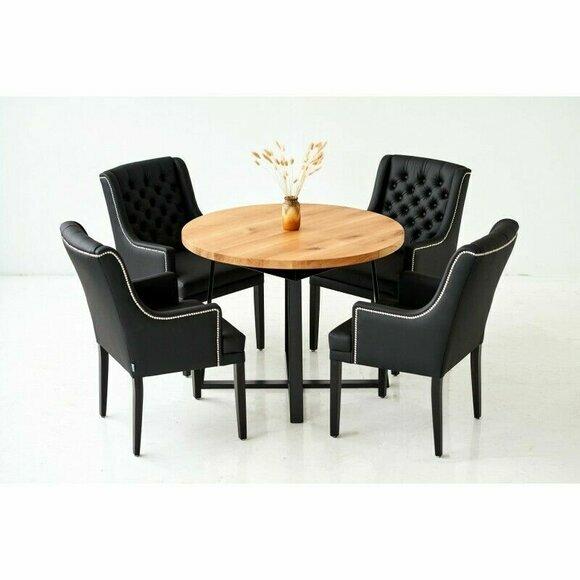 Tisch + 6x Chesterfield Gruppe Stuhl Stühle Garnitur Polster Lehn Holz Esszimmer