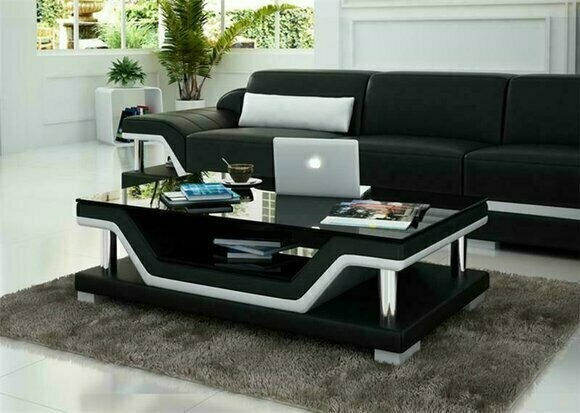 Gepolsterte Tische Schwarzer Couchtisch Glastisch Sofa Beistell Moderner Tisch