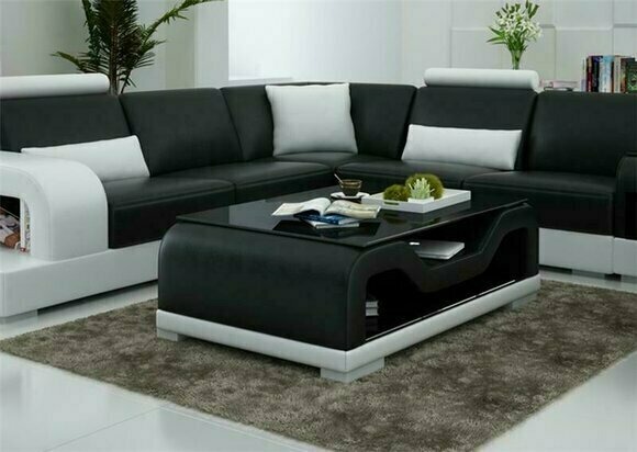 Schwarzer Couchtisch Glastisch Sofa Beistell Moderner Tisch Gepolsterte Tische