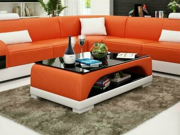Ledertisch Couchtisch Glastisch Sofa Beistell Moderner Tisch Gepolsterte Tische