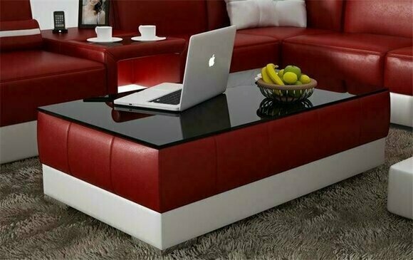 Sofatisch Design Wohnzimmer Leder Kaffee Glas Couch Polster Beistell Tisch