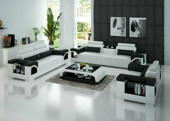 Ledersofa Couch Sofagarnituren 3+1+1 Sitzer Garnitur Design Modern Sofa Weiß Set