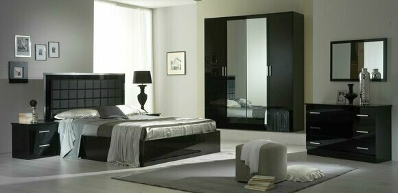 Design Schlafzimmer 6 tlg. Schlafzimmer Komplett Set Bett Nachttisch Kommode Neu