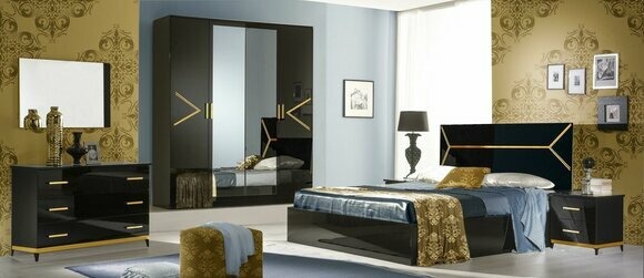 Klassisches Schlafzimmer Set Garnitur Luxus Modern Stil Bett 6 tlg. Holz Kommode