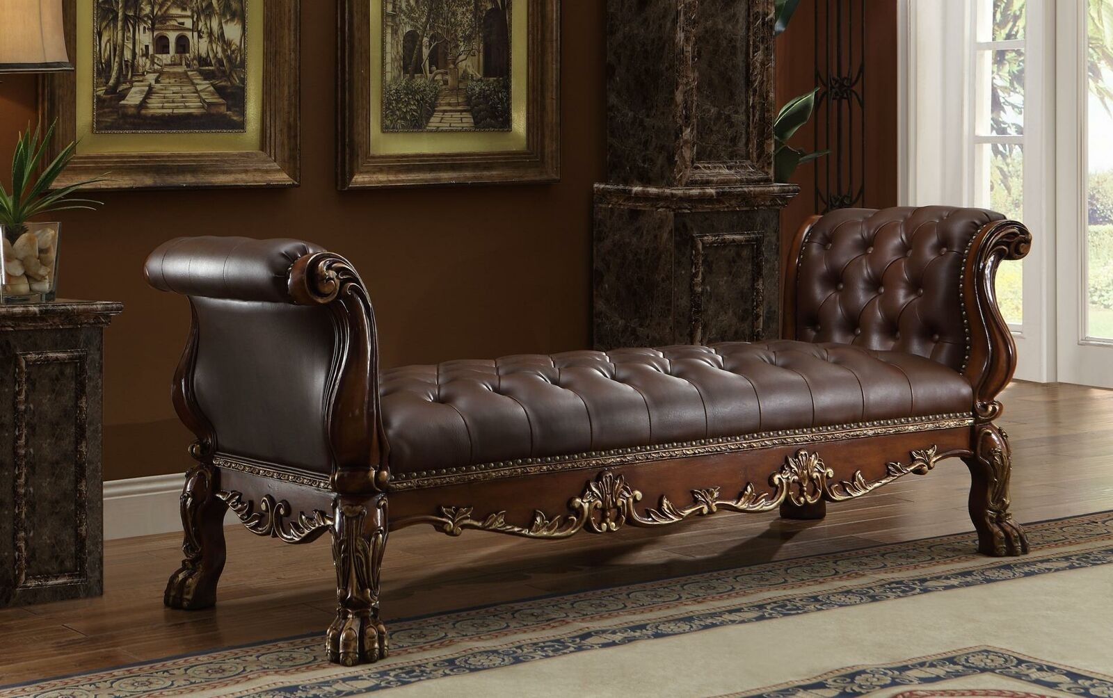 Chesterfield Chaiselongues Liege Ottomane Sofa Echtes Leder Relax Chaise Neu