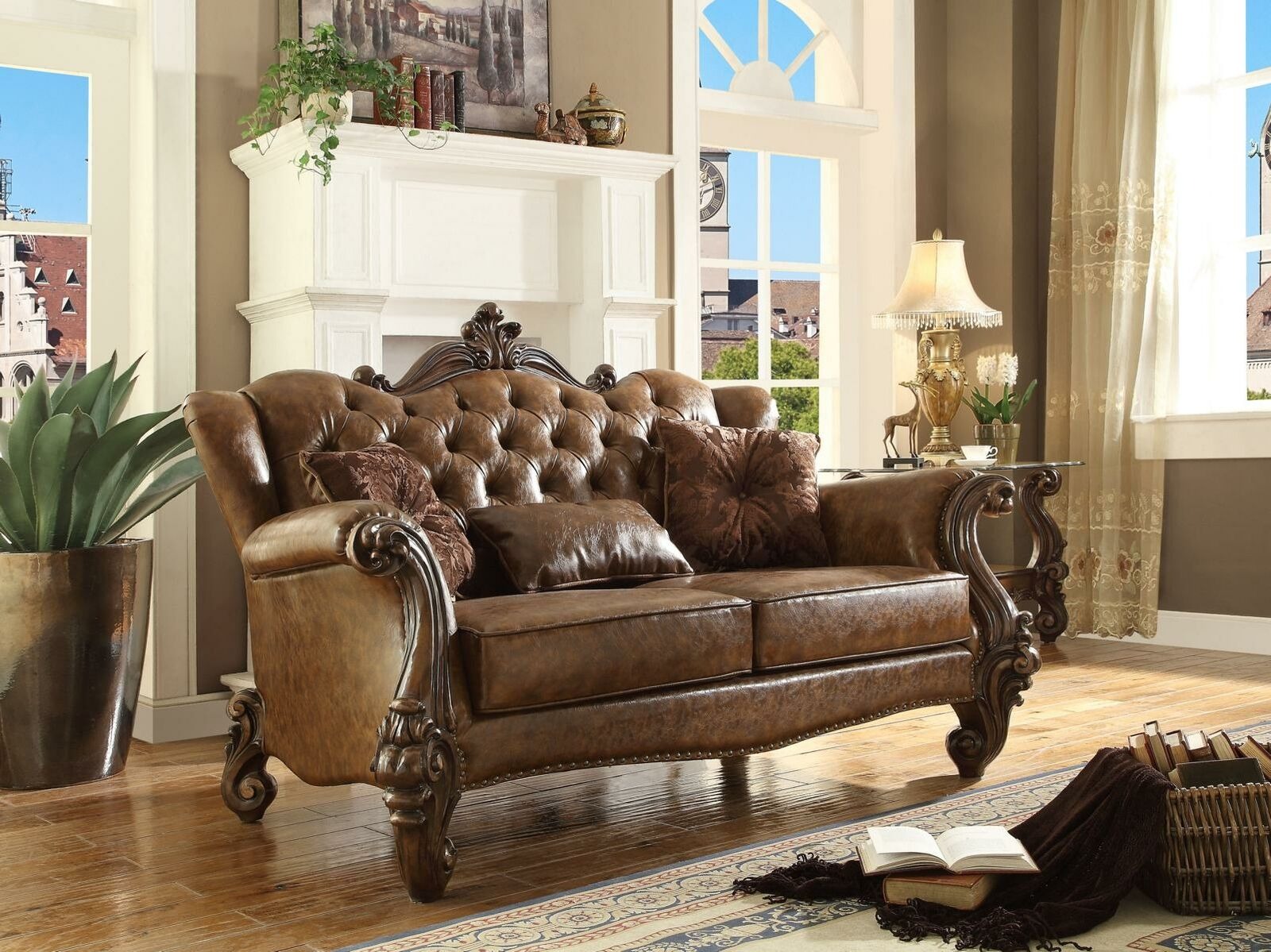 Sofa 3 Sitzer Wohnlandschaft Sofas Couch Polster Garnitur Leder Holz Dreisitzer