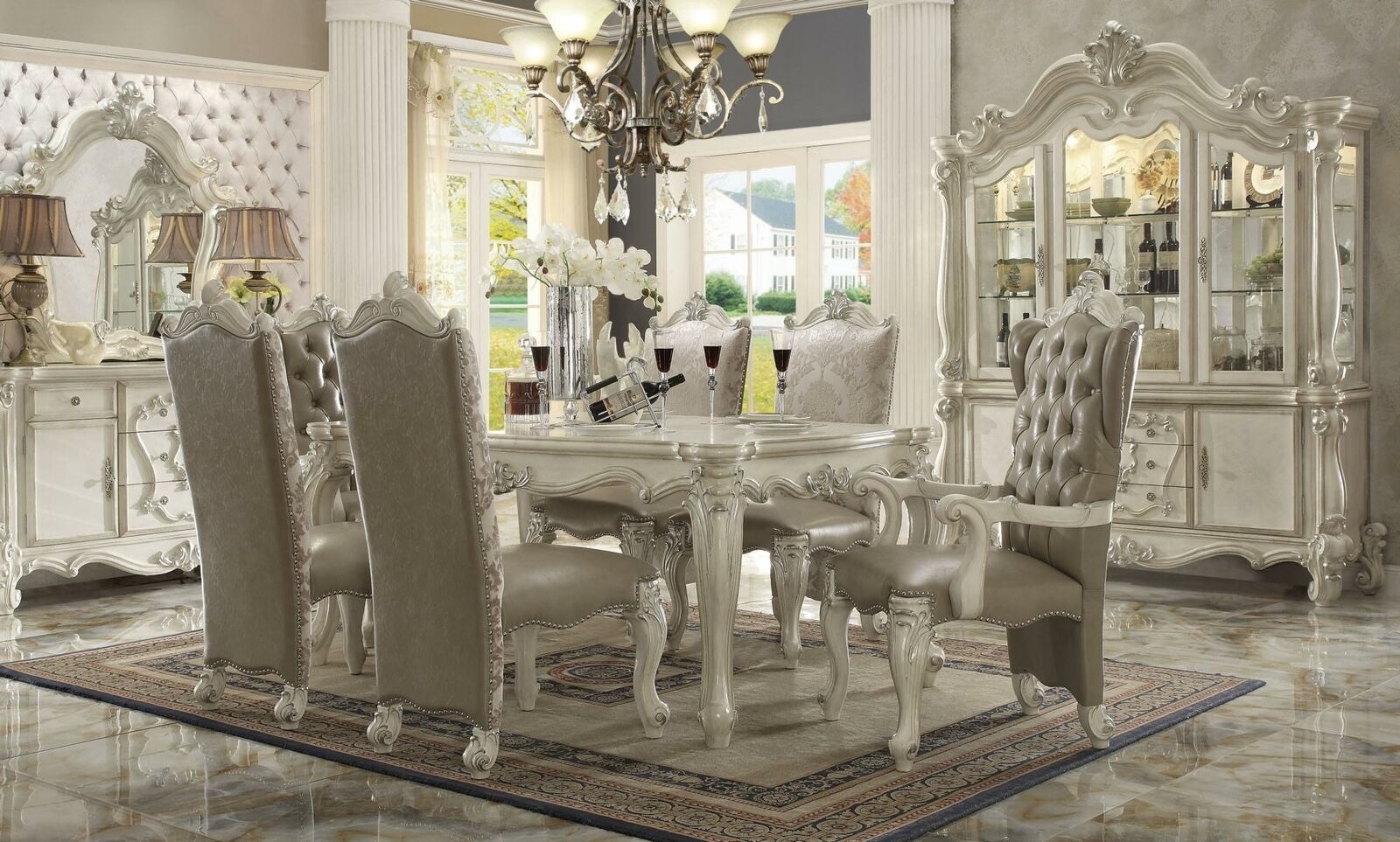 Königlicher 7tlg. Esszimmer Garnitur Set Barock Rokoko Tisch 6x Stühle Stuhl neu