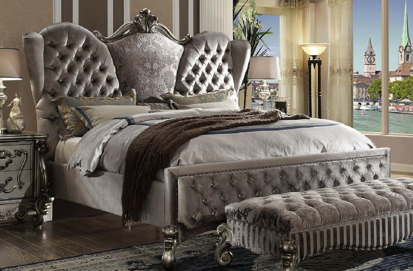 Design Schlafzimmer 3tlg. Bett 2x Nachttisch Klassischer Luxus Betten Set Möbel