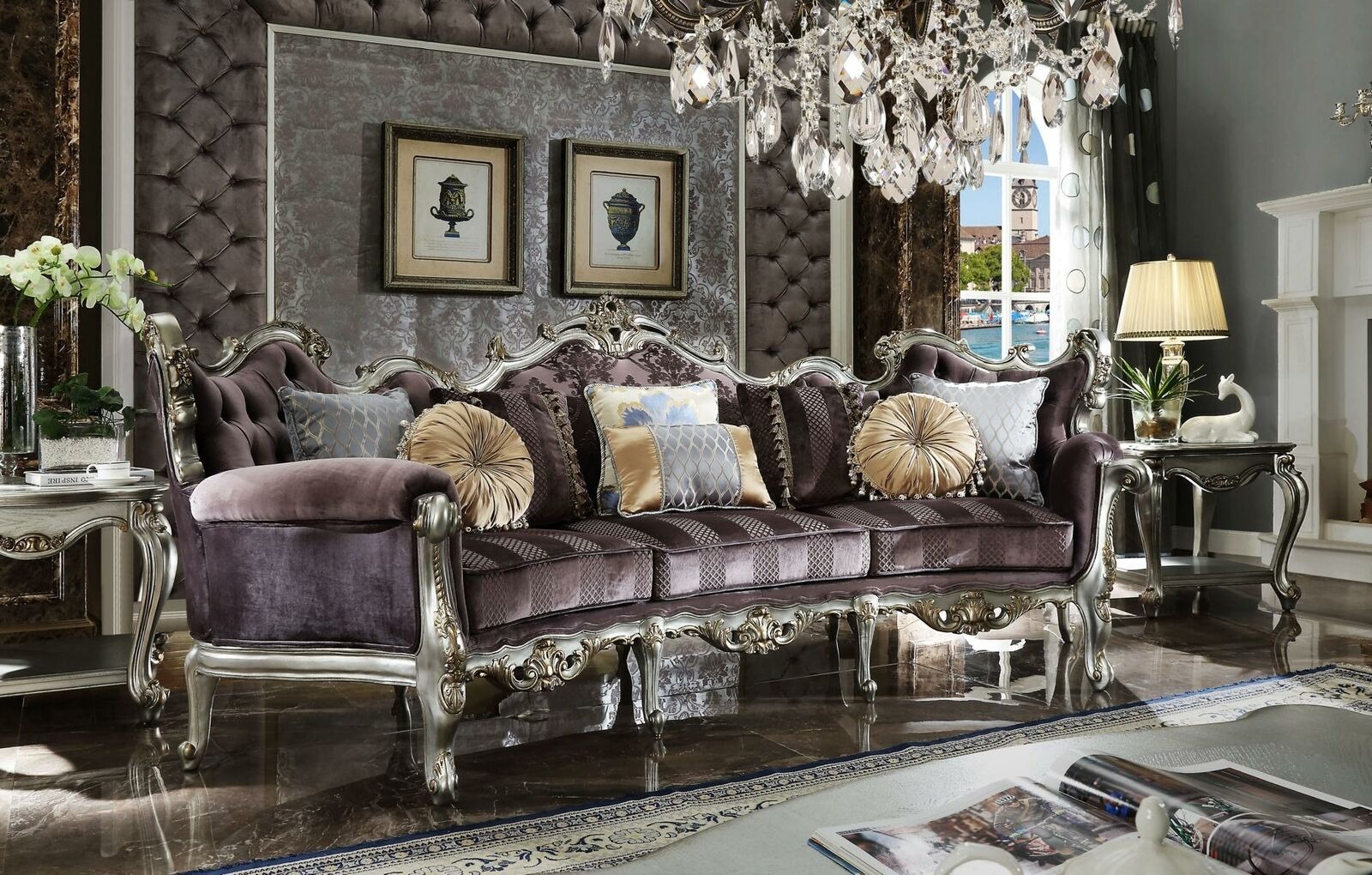 Klassische Viersitzer Wohnzimmer Couch Textil Barock Rokoko Luxus Sofa Sofas neu